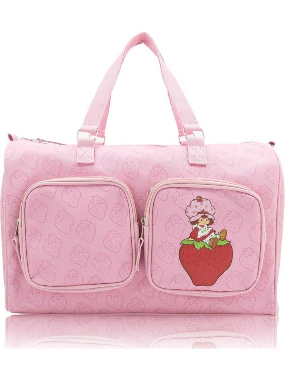 Pink Strawberry Shortcake Duffle Bag | 20" PU Leather Travel Weekender for Women